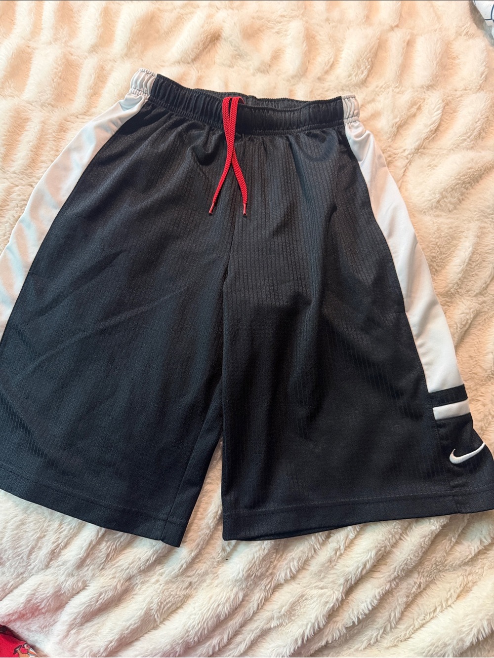 Nike Black and White Basketball Shorts with Red Drawstring